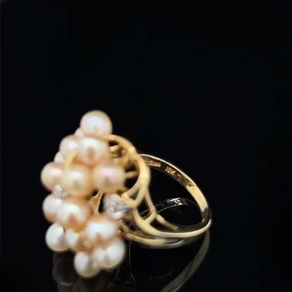Retro 10K Two-Tone Gold Cultured Pearl Cluster Na… - image 5