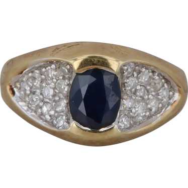 14k Yellow Gold Diamond and Sapphire Oval Ring