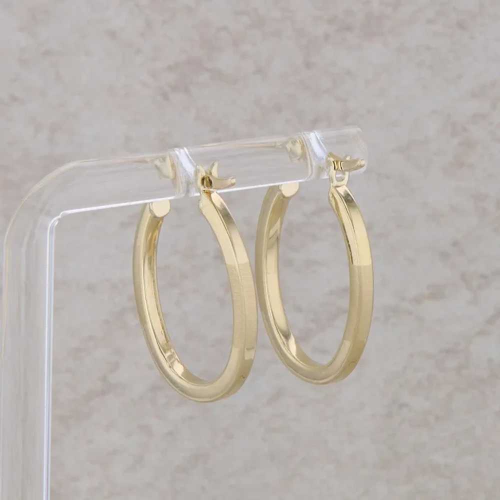 14k Yellow Gold Oval Textured and Polished Hoop E… - image 2