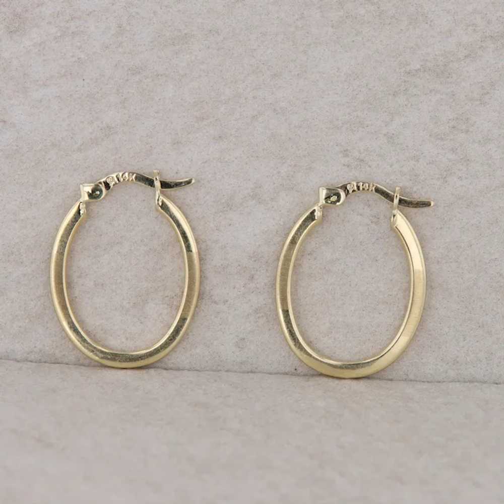 14k Yellow Gold Oval Textured and Polished Hoop E… - image 4