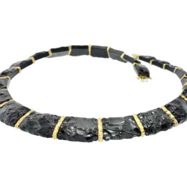 An Unusual Chiseled Onyx Necklace with 18K yellow 