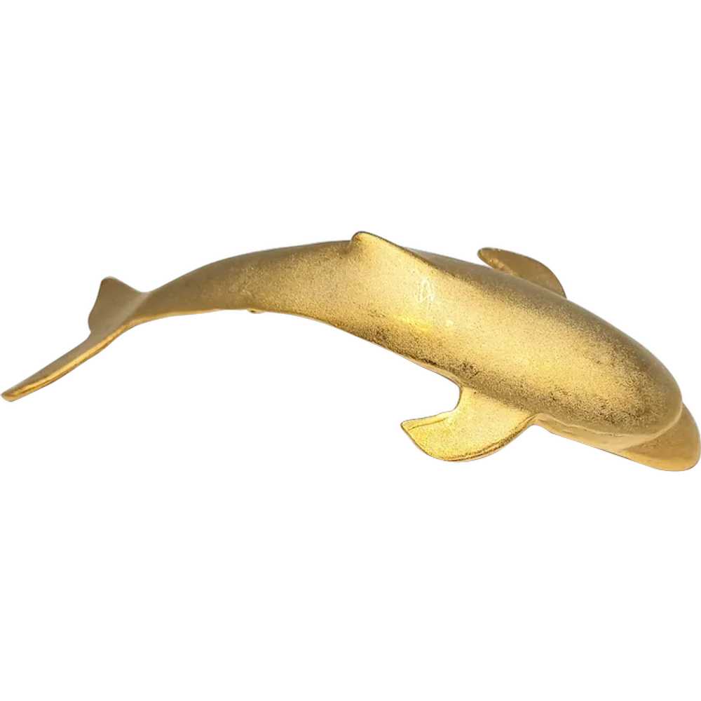 Dolphin shoulder brooch brushed gold tone on card - image 1