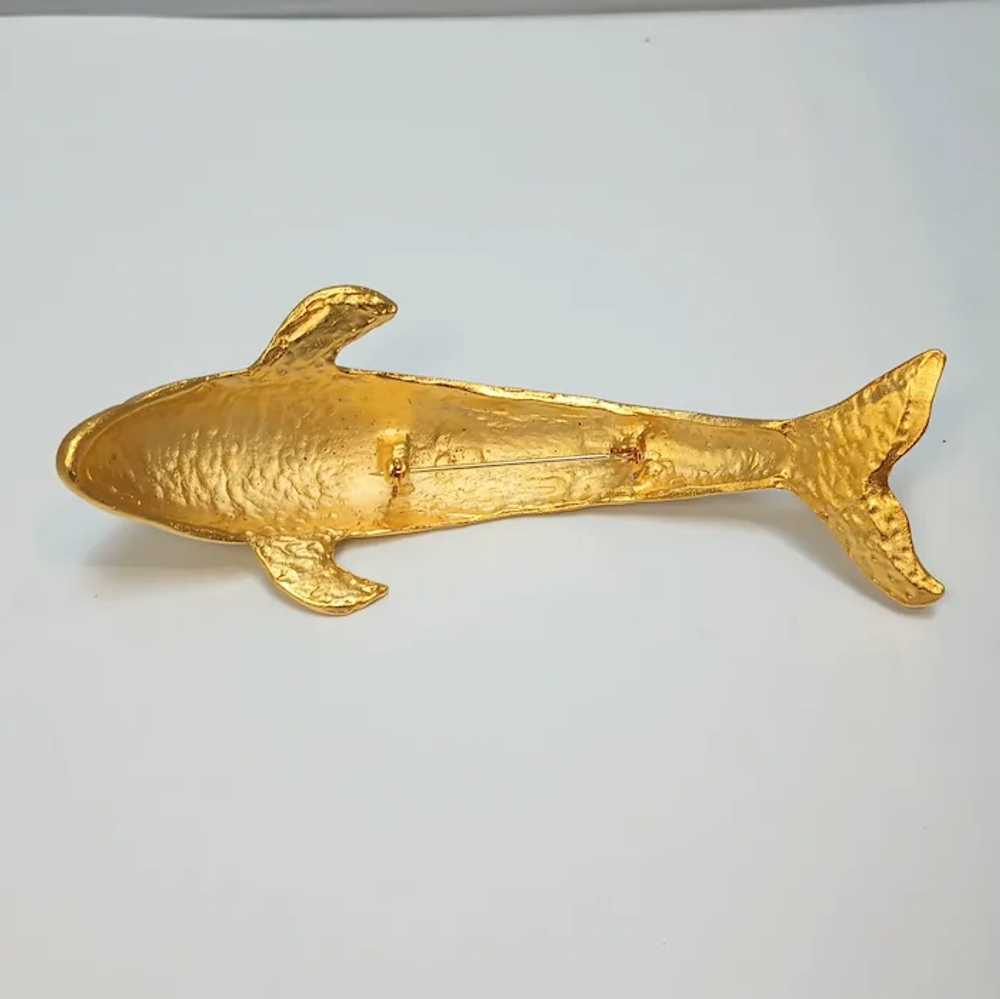 Dolphin shoulder brooch brushed gold tone on card - image 2
