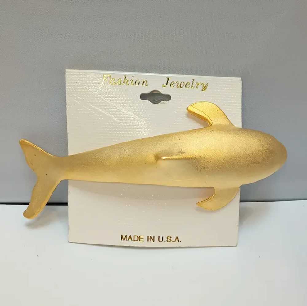 Dolphin shoulder brooch brushed gold tone on card - image 3