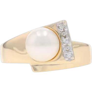 Yellow Gold Cultured Pearl Diamond Bypass Ring - 1