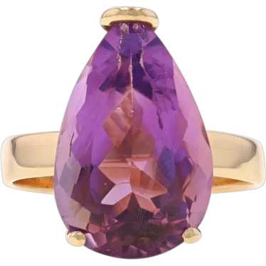 Yellow Gold Amethyst Cocktail Solitaire Ring - 14k
