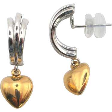 "LOVE" Two Tone Heart Dangles-14k