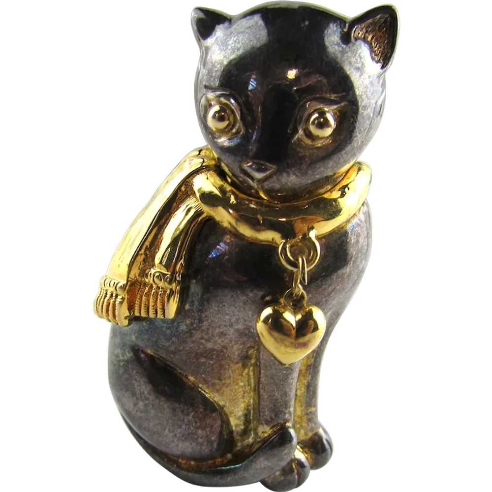 Pretty Gray Cat With Gold Tone Muffler and Gold T… - image 1