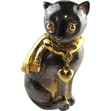 Pretty Gray Cat With Gold Tone Muffler and Gold To
