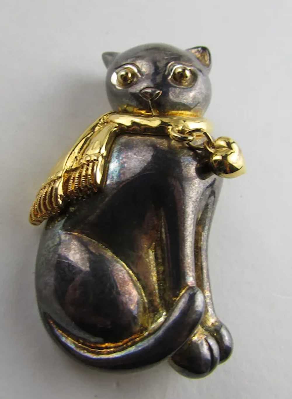 Pretty Gray Cat With Gold Tone Muffler and Gold T… - image 2