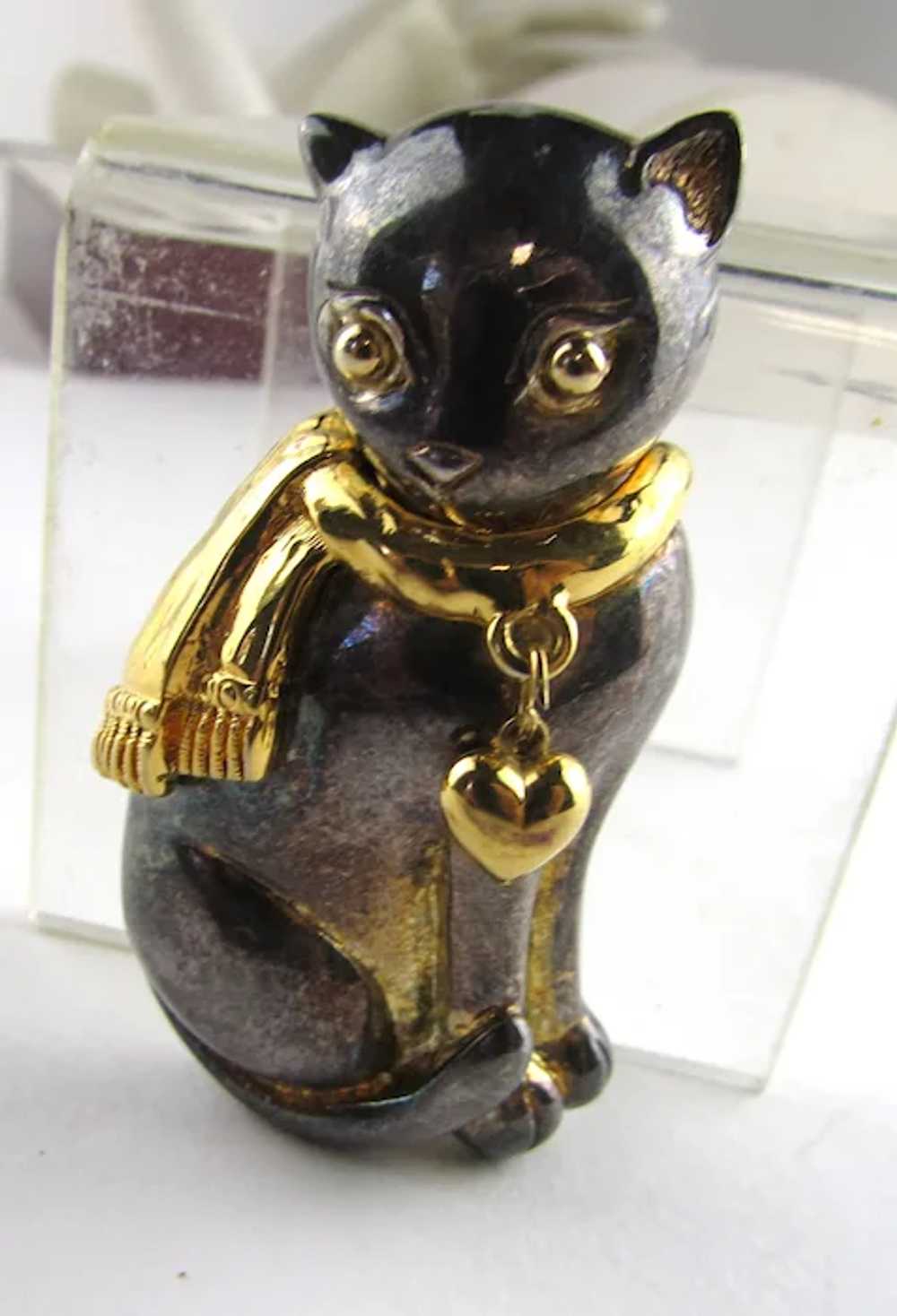 Pretty Gray Cat With Gold Tone Muffler and Gold T… - image 3