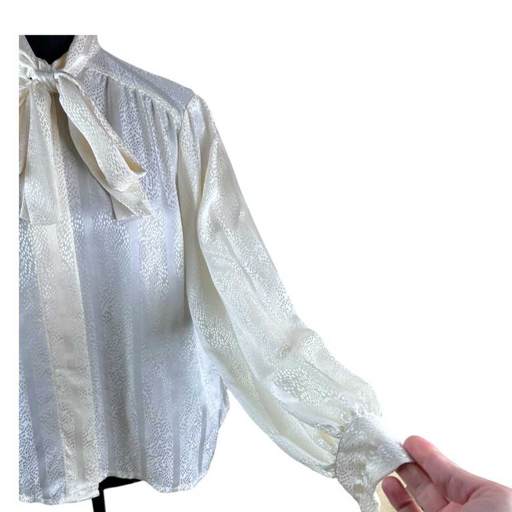 Vintage cream tie neck balloon sleeve polyester p… - image 3