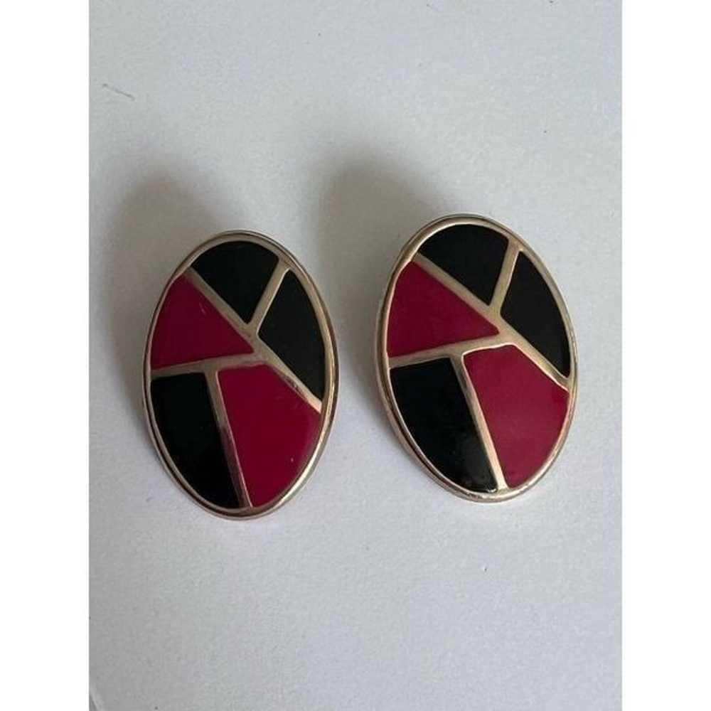Vintage 90’s black, red and gold color block oval… - image 2