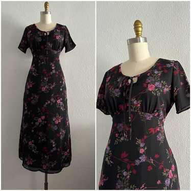Vintage black pink/purple floral dress
