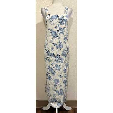 Two Twenty Vintage 90s Blue Floral Linen Blend Ov… - image 1