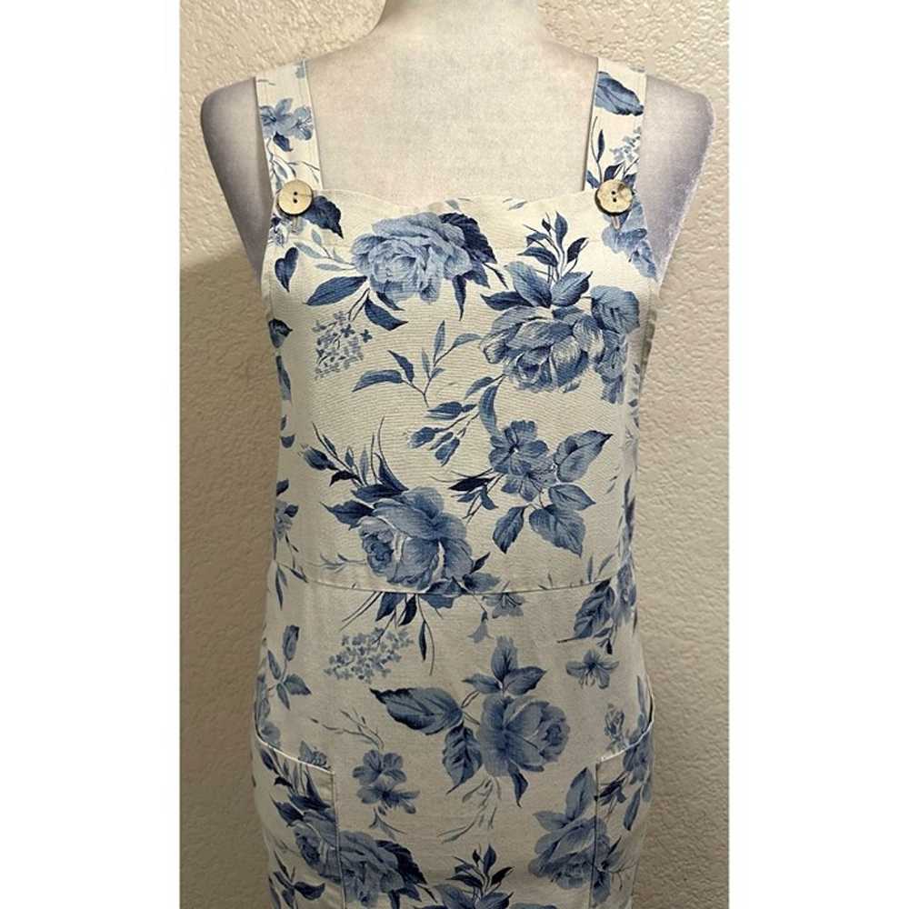 Two Twenty Vintage 90s Blue Floral Linen Blend Ov… - image 2