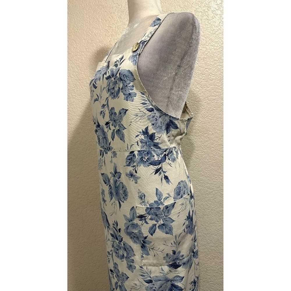 Two Twenty Vintage 90s Blue Floral Linen Blend Ov… - image 3