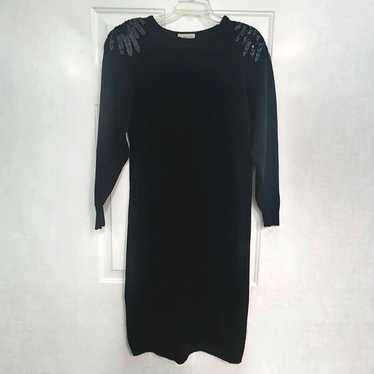 Vintage 90s Black Sequin Sweater Dress Midi Long … - image 1
