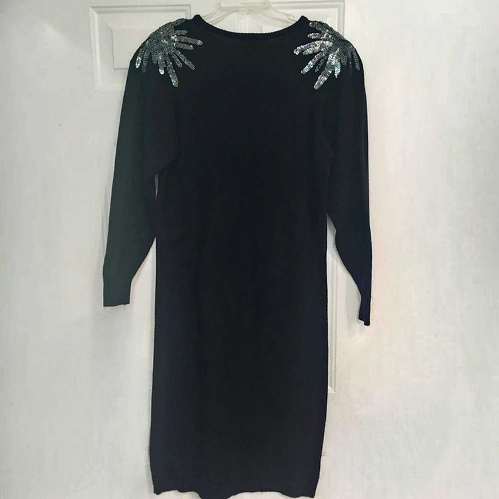 Vintage 90s Black Sequin Sweater Dress Midi Long … - image 2