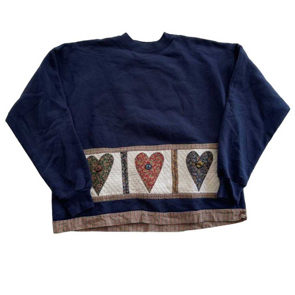 Hanes Vintage Navy Sweatshirt with Quilted Embroi… - image 1