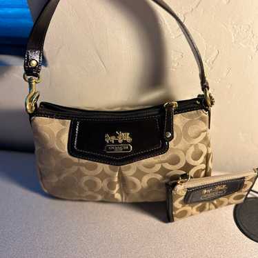 Coach Gold and Brown Signature Shoulder Purse