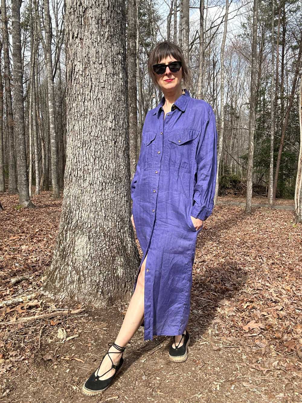 1990s Searle Purple Linen Shirt Dress - image 1