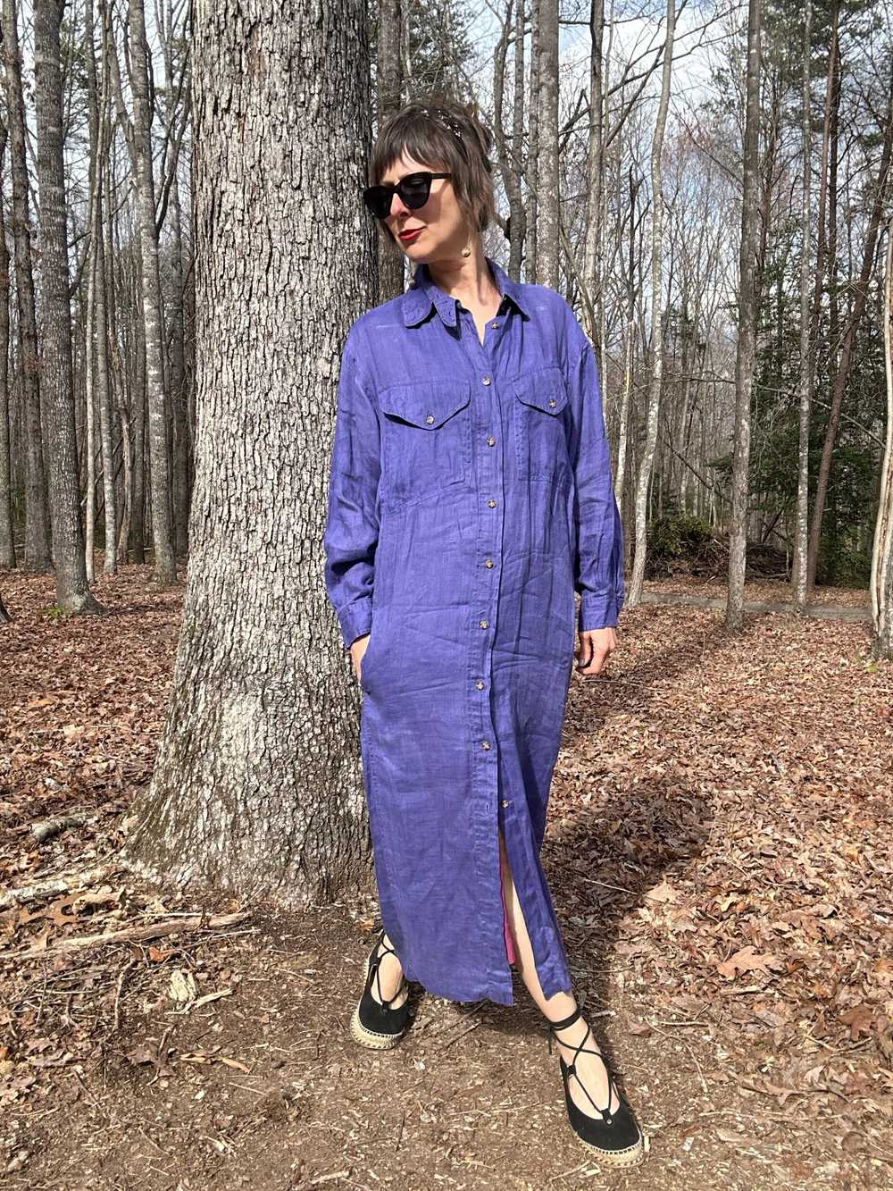 1990s Searle Purple Linen Shirt Dress - image 3