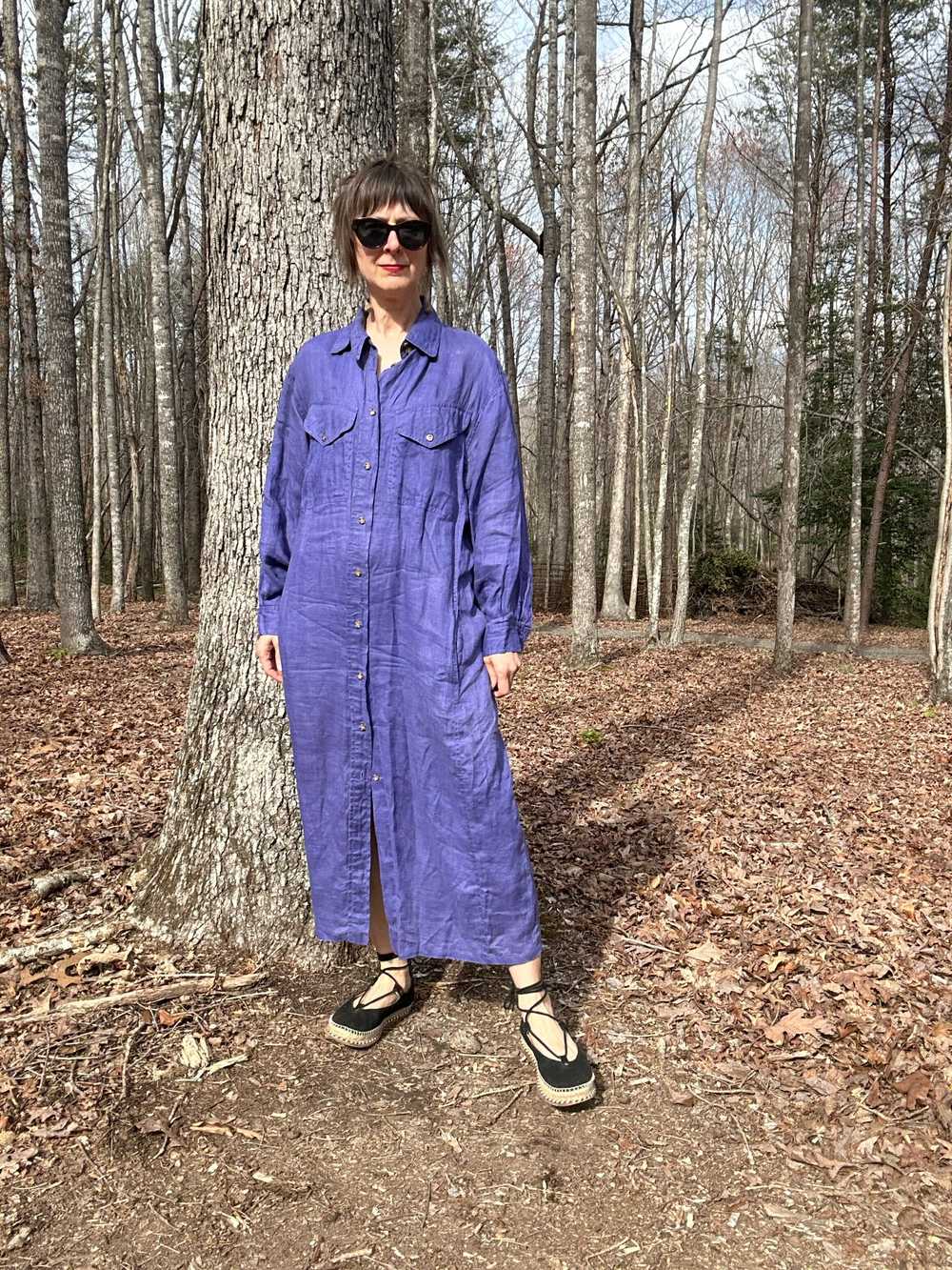 1990s Searle Purple Linen Shirt Dress - image 4