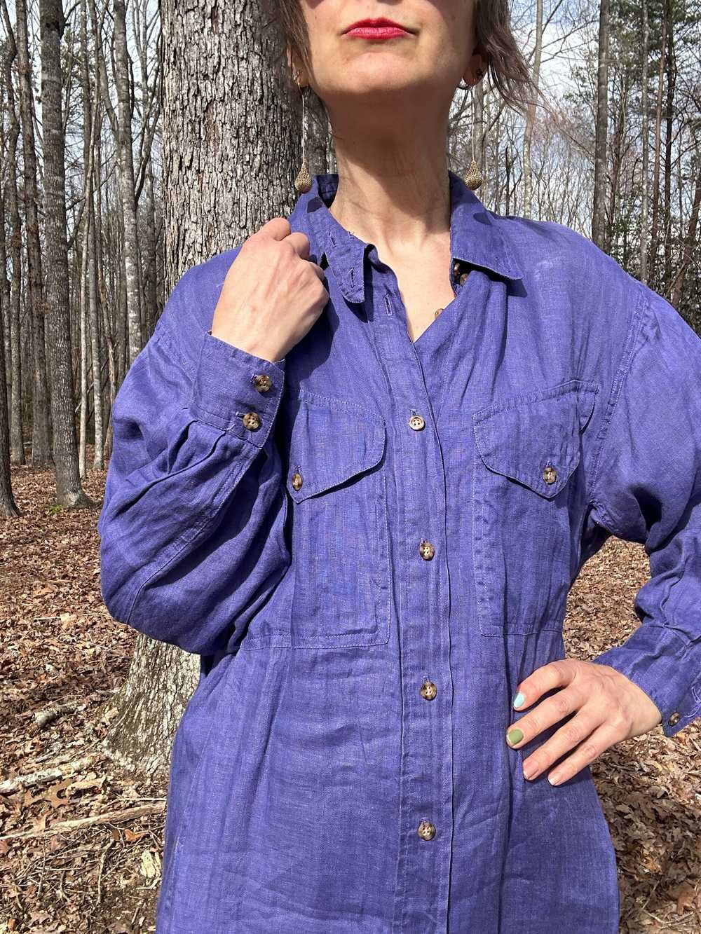 1990s Searle Purple Linen Shirt Dress - image 5