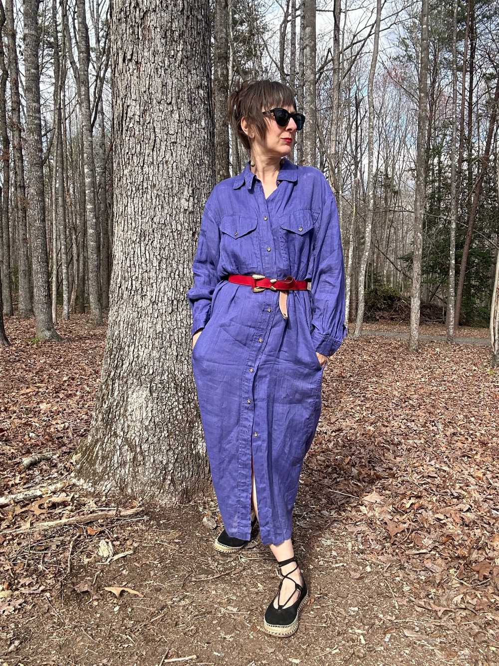 1990s Searle Purple Linen Shirt Dress - image 6