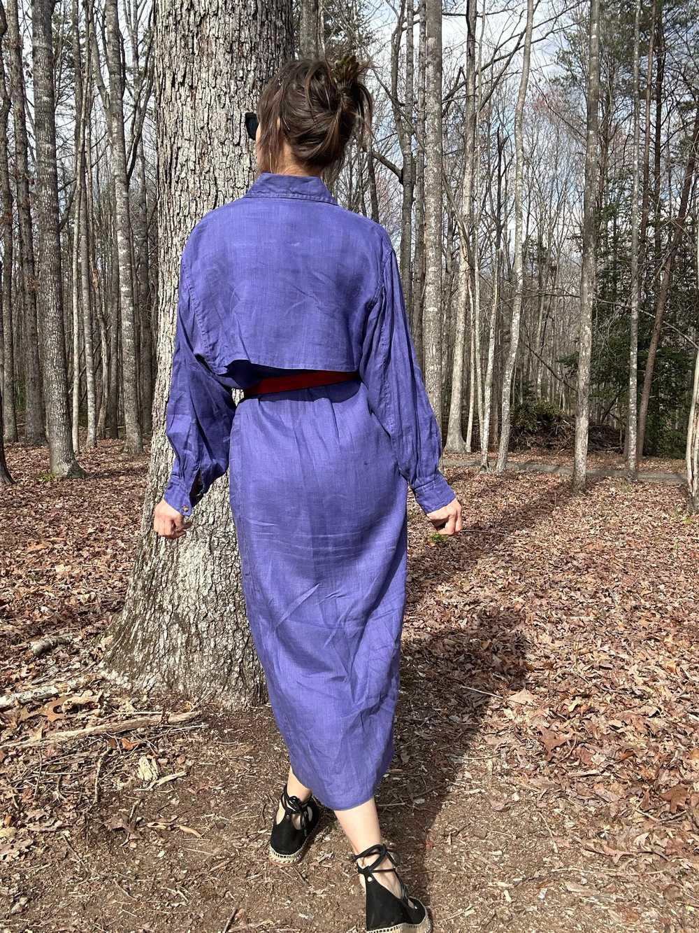 1990s Searle Purple Linen Shirt Dress - image 7