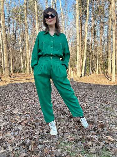 1980s Green Silk Jumpsuit Nordstrom Petite Focus