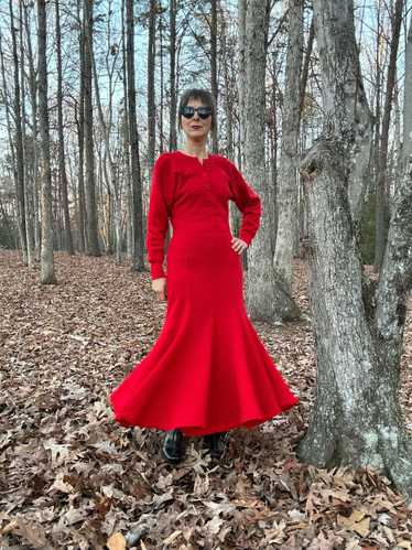 1980s Norma Kamali Red Fleece Sweatshirt Dress