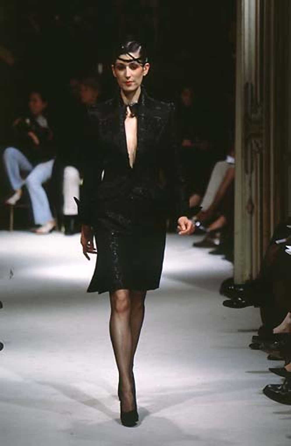 1998 Runway Jacques Fath Black Silk Lacework Jack… - image 8