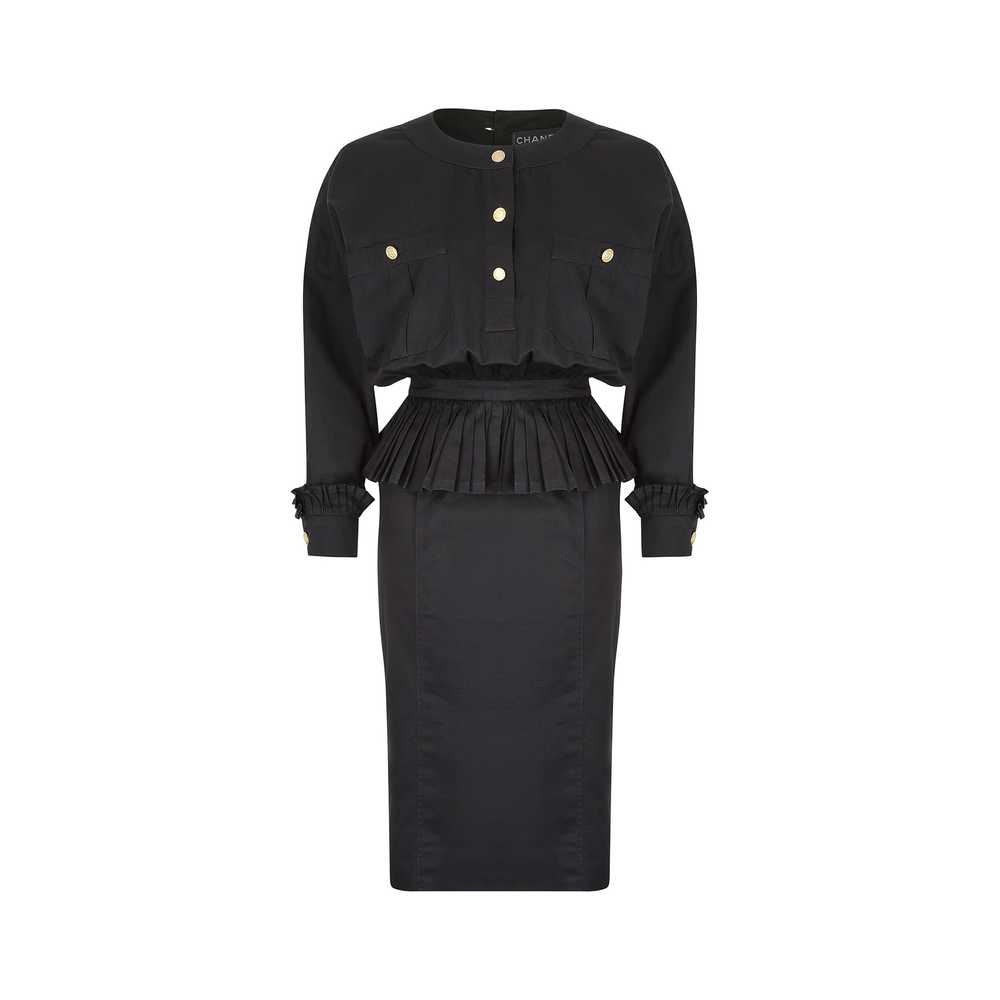 1986 Runway Chanel Black Cotton Peplum Dress - image 1