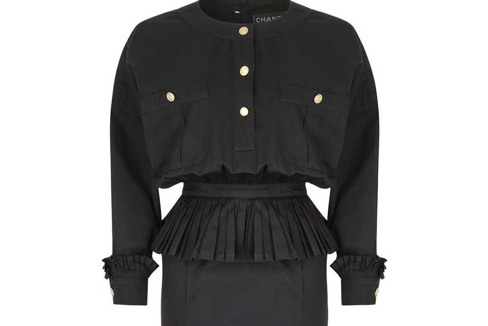 1986 Runway Chanel Black Cotton Peplum Dress - image 5