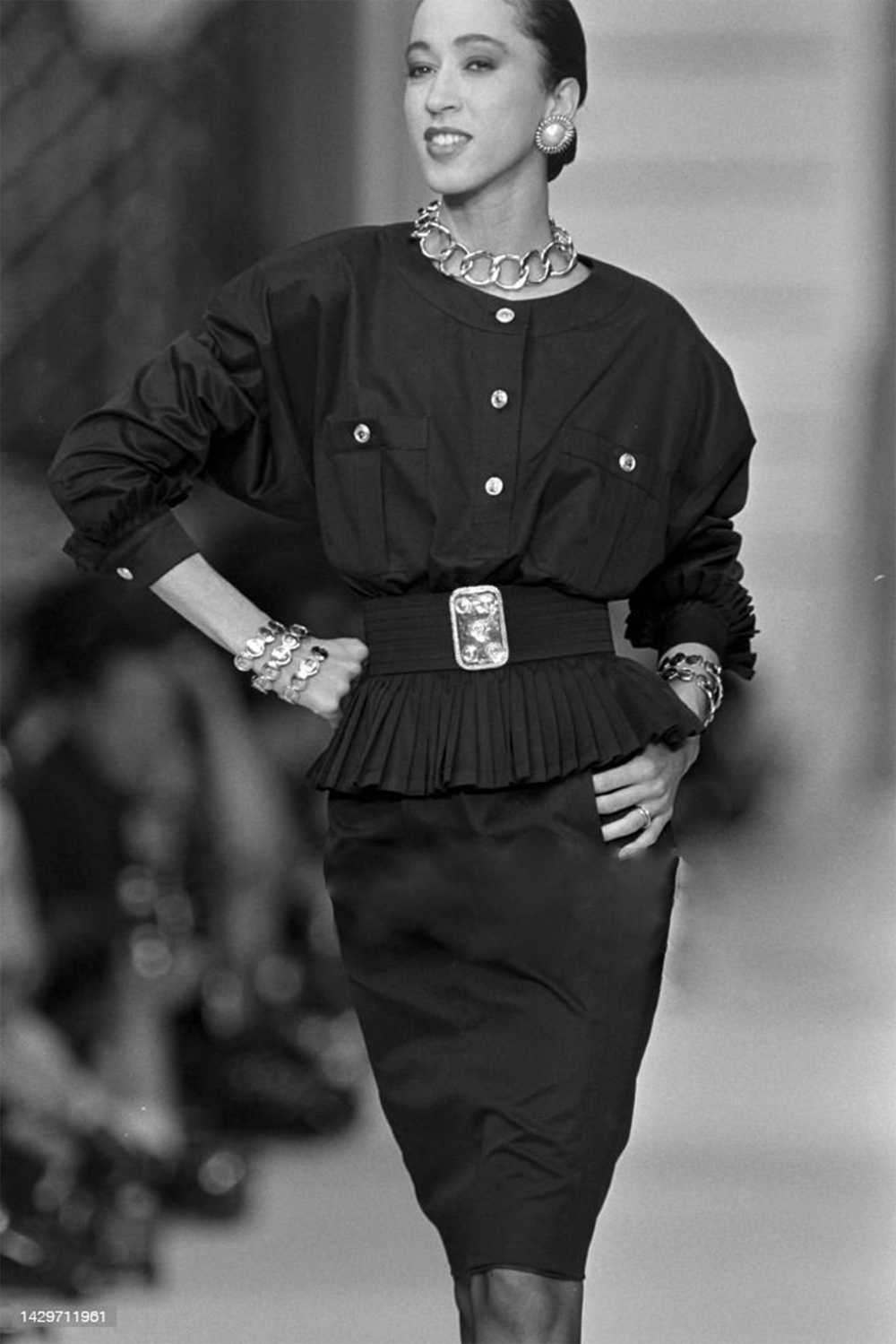 1986 Runway Chanel Black Cotton Peplum Dress - image 7