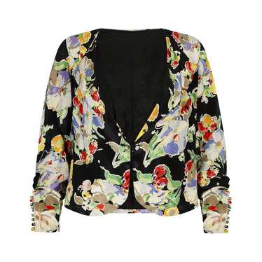 1930s Floral Satin Jacket with Buttoned Cuffs - image 1