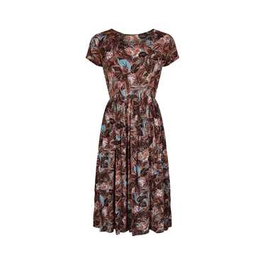 1940s Cold Rayon Floral Print Dress - image 1