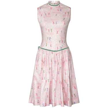 1950s Dancing Man Novelty Print Dress