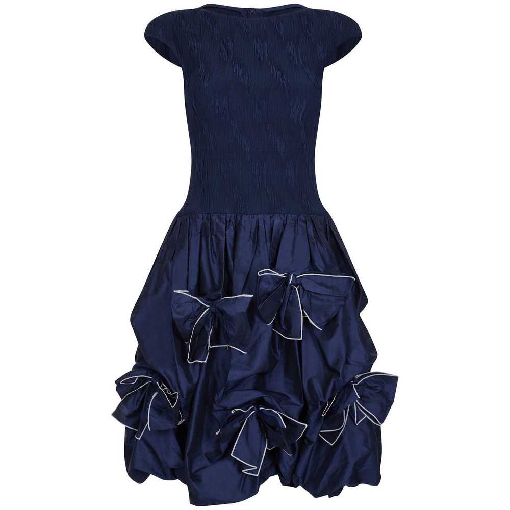 1980s Louis Feraud Navy Silk Taffeta Dress - image 1