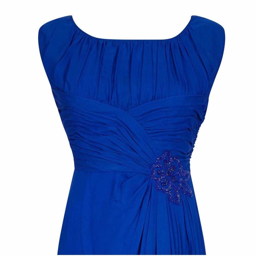 1950s Couture Cobalt Blue Silk Chiffon Evening Dr… - image 3