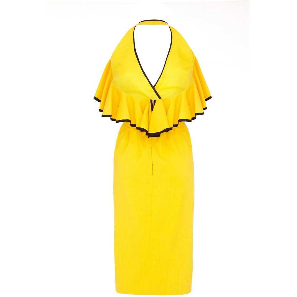 1960s Mollie Parnis Yellow & Black Halterneck Ruf… - image 2