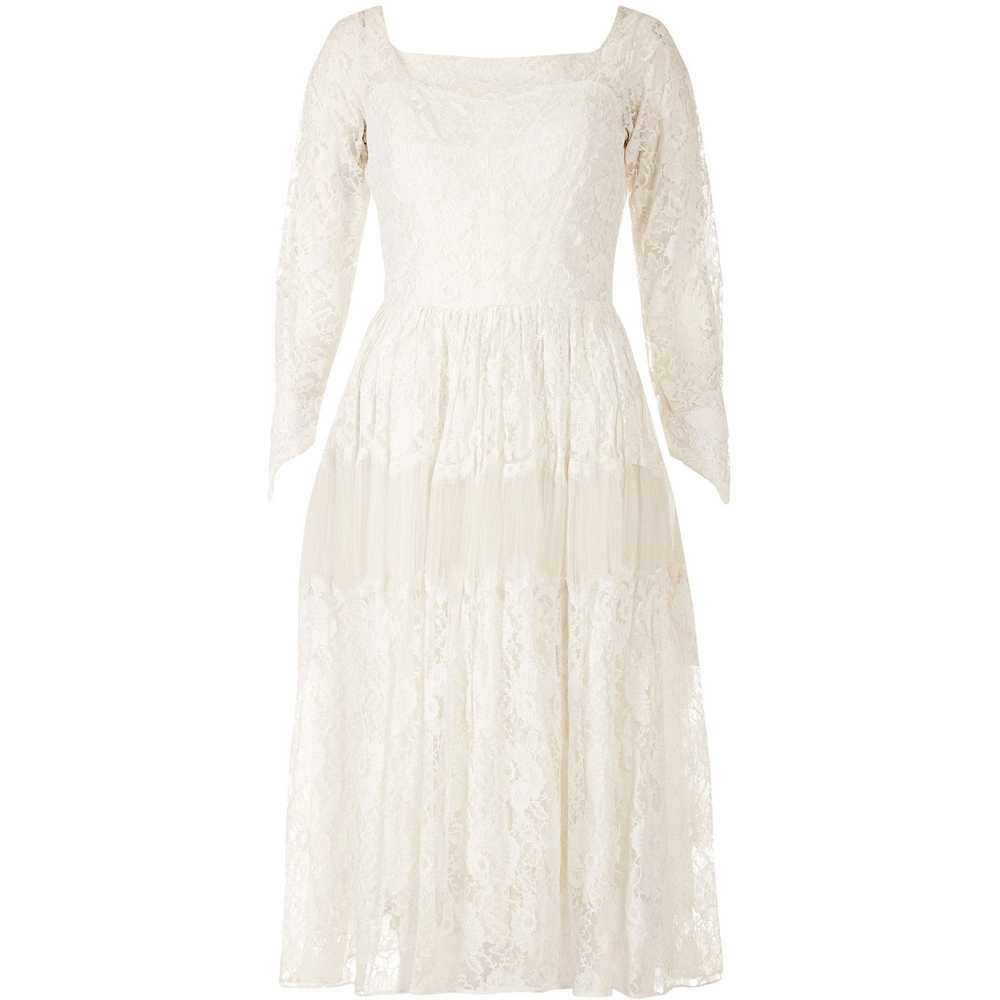 Late 1950s Early 1960s White Chantilly Style Lace… - image 1