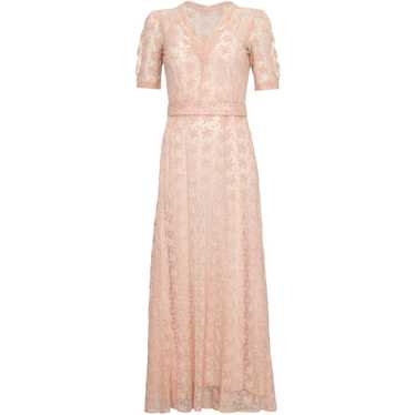 Beautiful 1930s Pale Pink Embroidered Lace Tea Go… - image 1