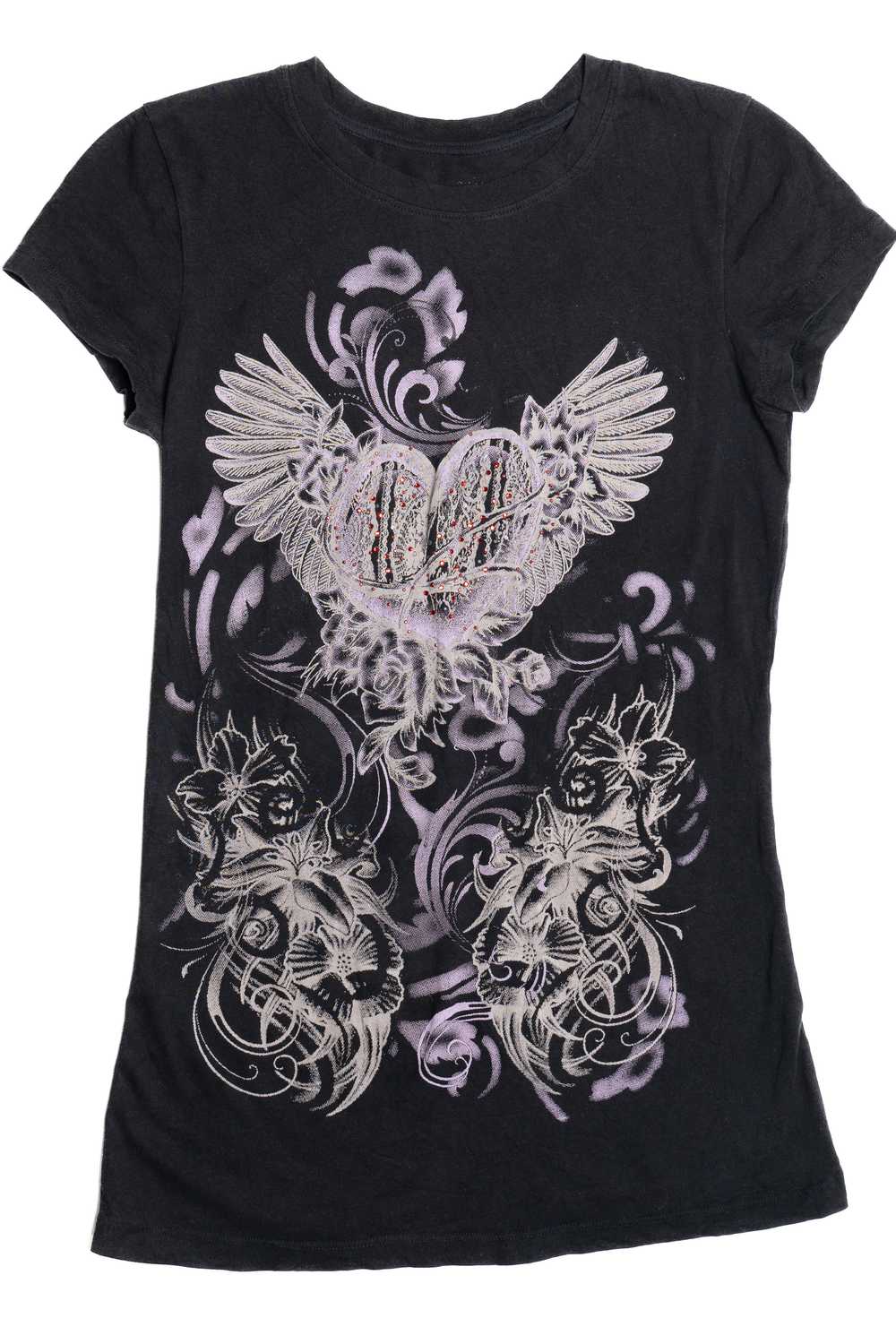 Rhinestone Heart Wings T-Shirt - image 1