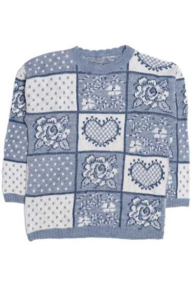 Vintage Heart & Rose Grid 80s Sweater