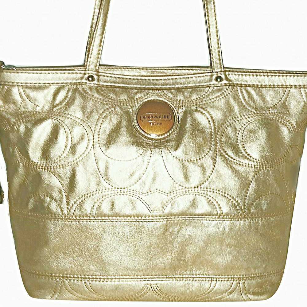 COACH #18877-Metallic Gold Perforated Stitched Si… - image 1
