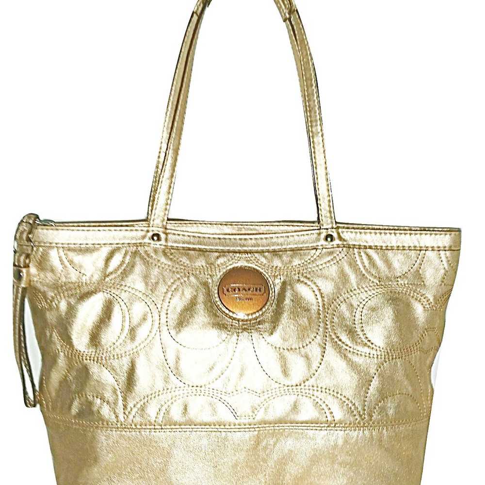 COACH #18877-Metallic Gold Perforated Stitched Si… - image 2