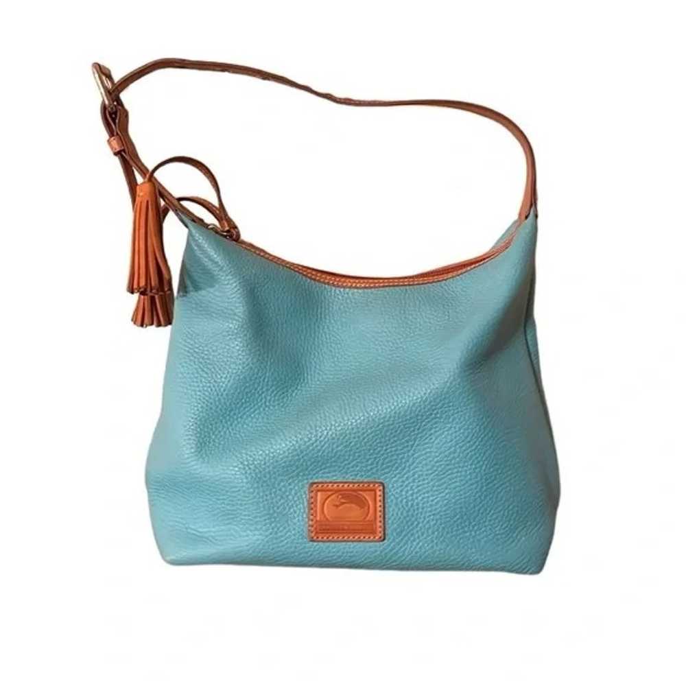 Dooney & Bourke blue pebble leather with brown tr… - image 10